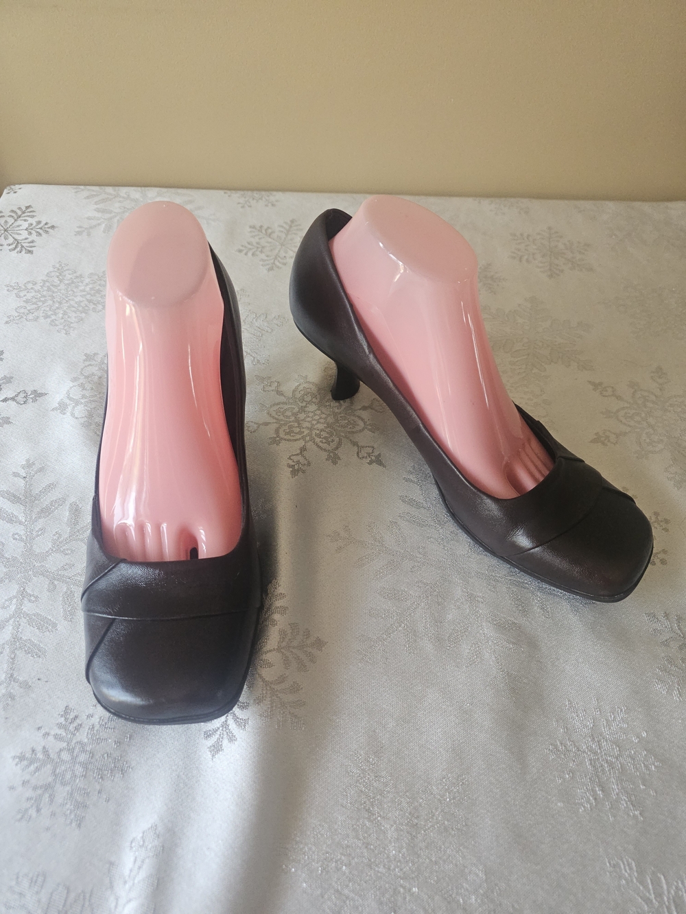 SPRING leather Pumps Women's Dark Brown Mid-Heel Work & Event Shoe Sz 41 EU 10